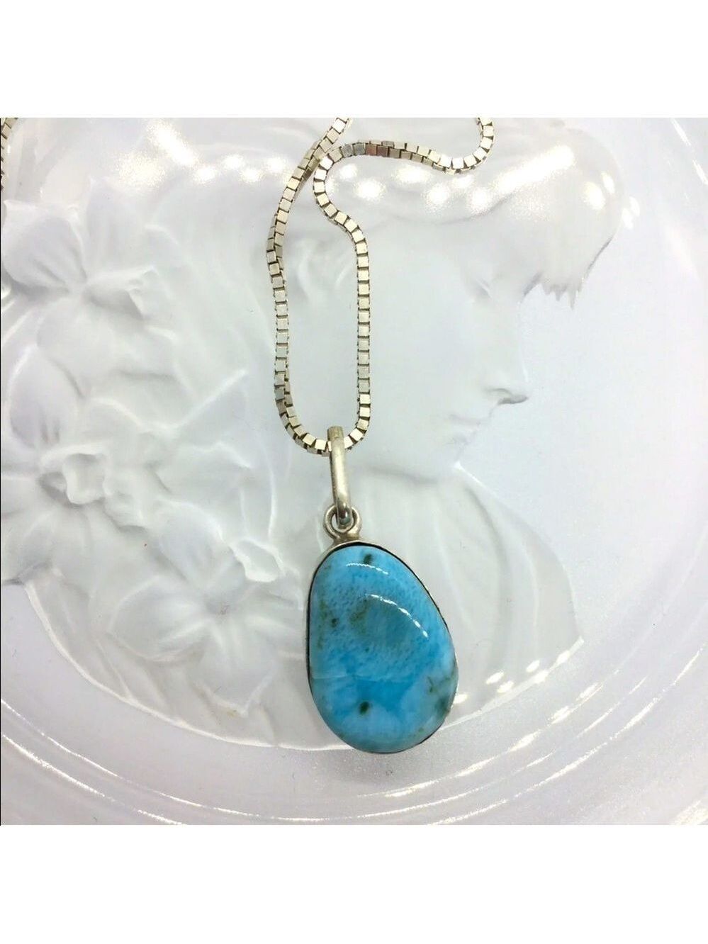 Beautiful Larimar Sterling Silver Pendant Necklace